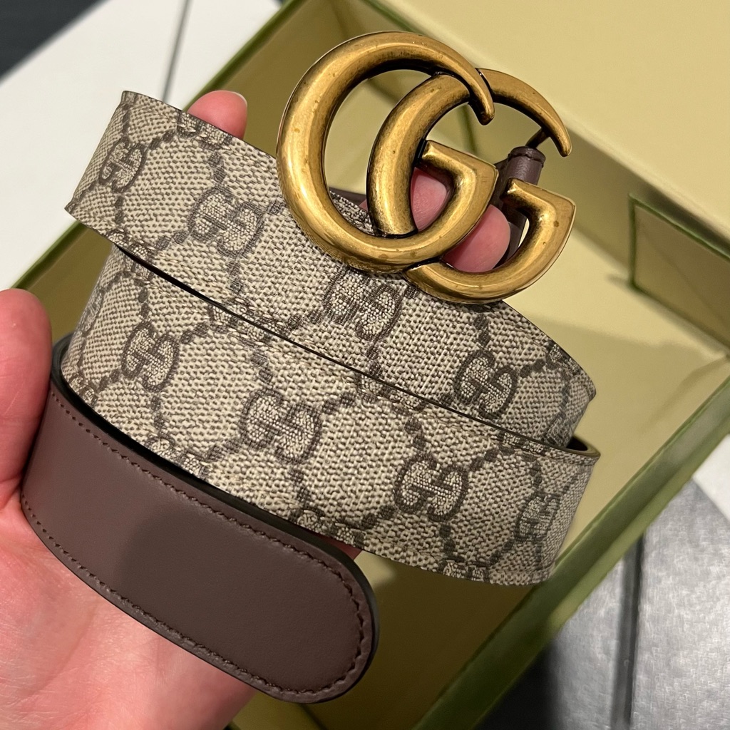 Gucci Monogram Belt With Gold Gg Buckle